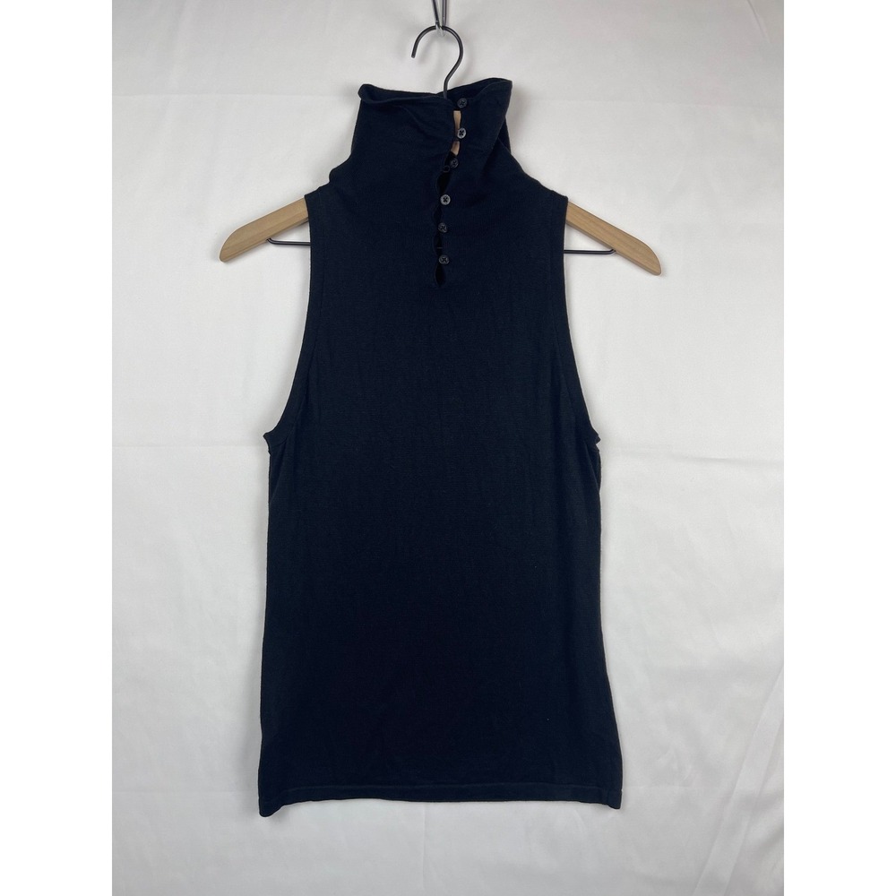 Lauren Ralph Lauren Silk Cashmere Sleeveless Turtleneck Top Black Button Back S